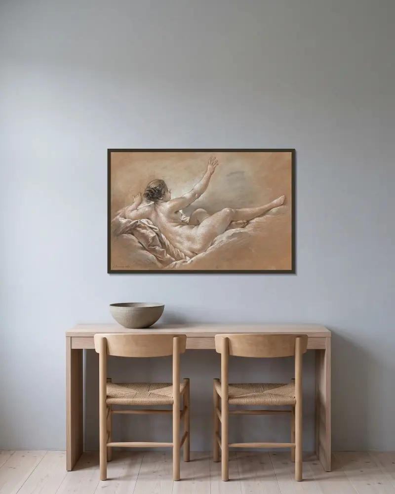 Danae mottar det gyllene regnet av François Boucher inramad på en vägg