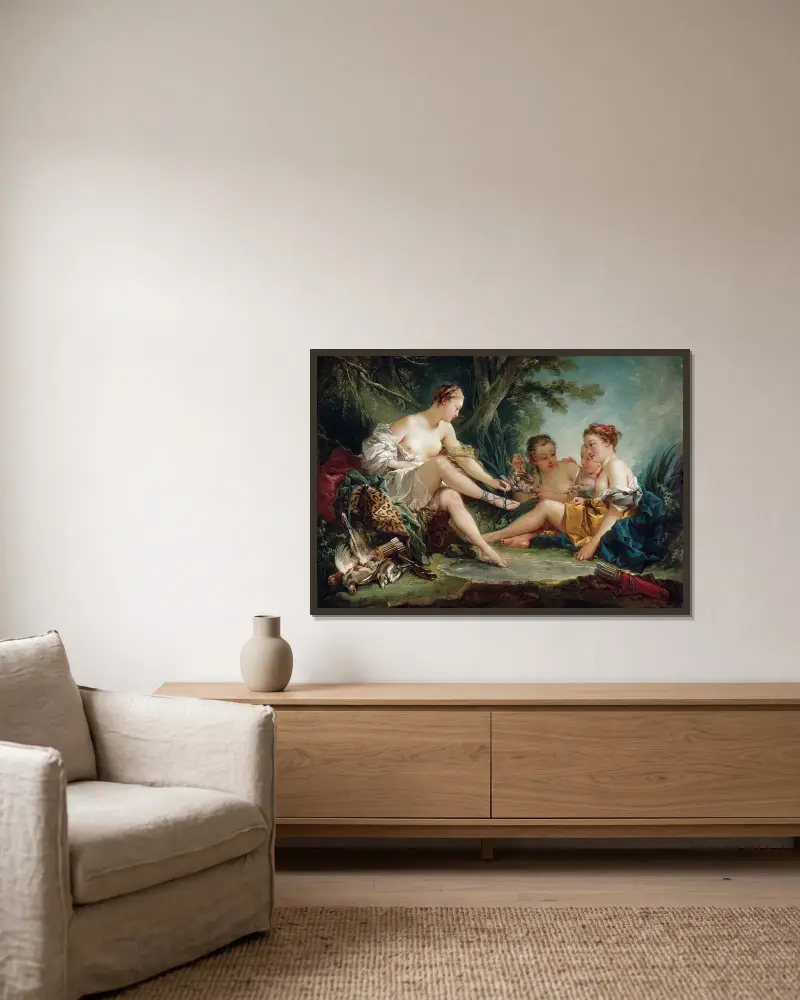 Diana Returning from the Hunt av François Boucher inramad på en vägg
