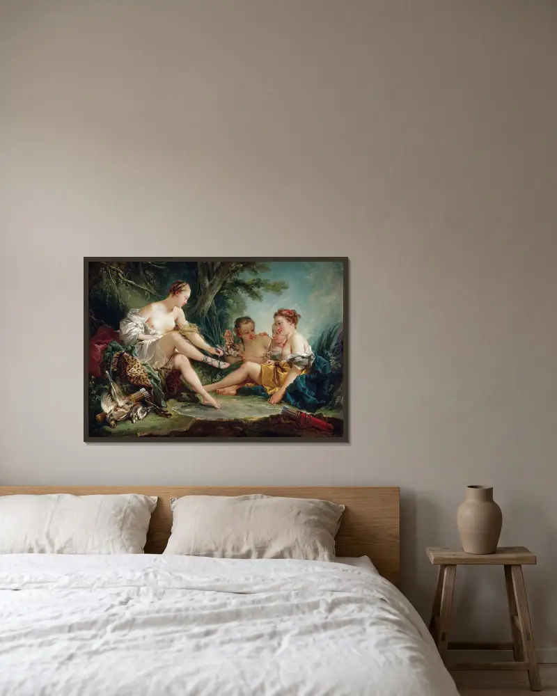 Diana Returning from the Hunt av François Boucher inramad på en vägg