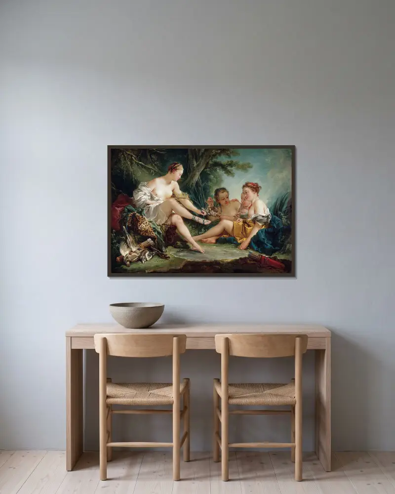 Diana Returning from the Hunt av François Boucher inramad på en vägg
