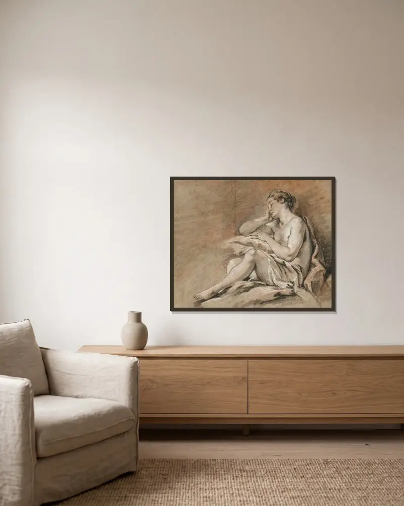 Studie av sovande ung kvinna av François Boucher inramad på en vägg