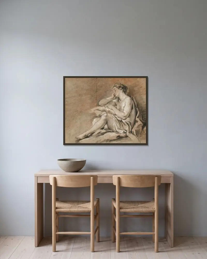 Studie av sovande ung kvinna av François Boucher inramad på en vägg