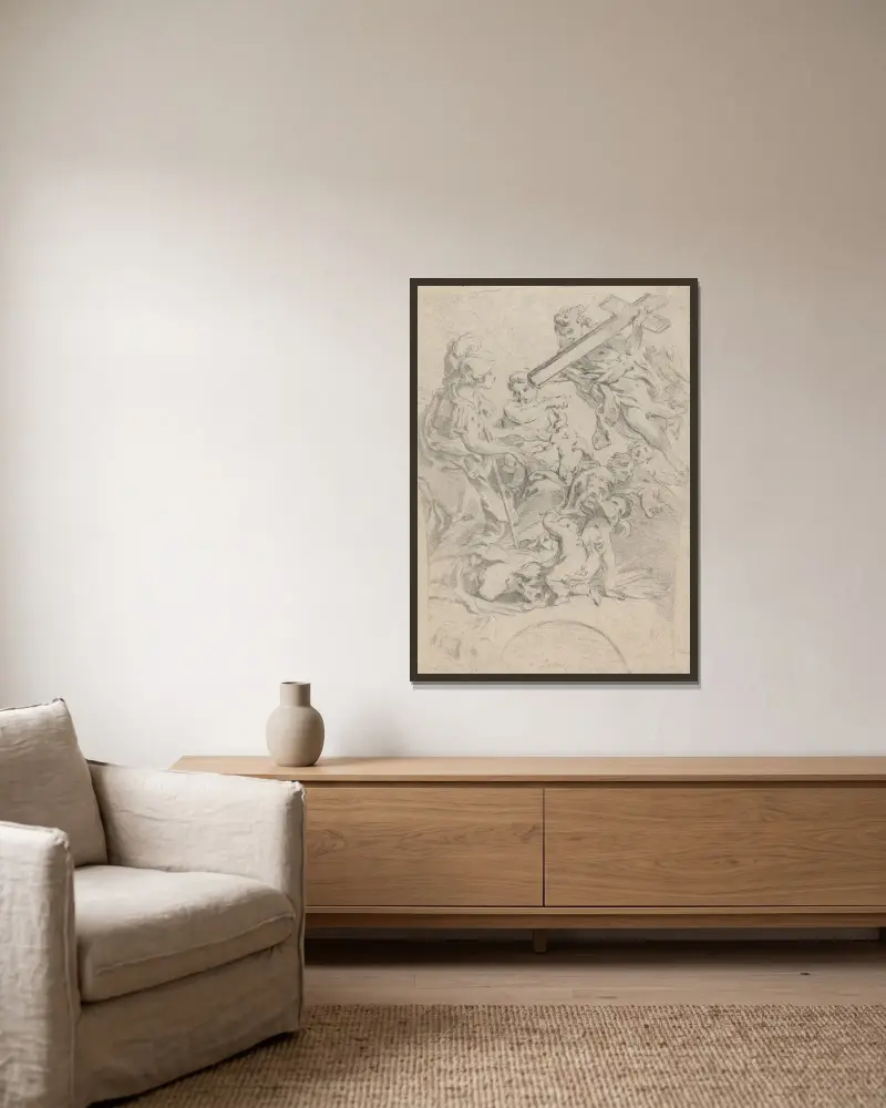 Tro och barmhärtighet av François Boucher inramad på en vägg