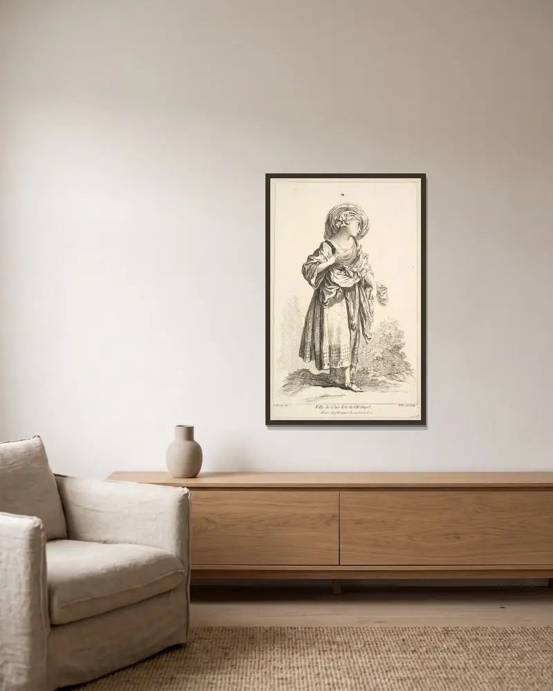 Flicka från Cio på ön i skärgården, platta 10 av François Boucher inramad på en vägg