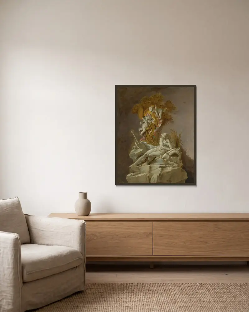 Fontänstudie I av François Boucher inramad på en vägg