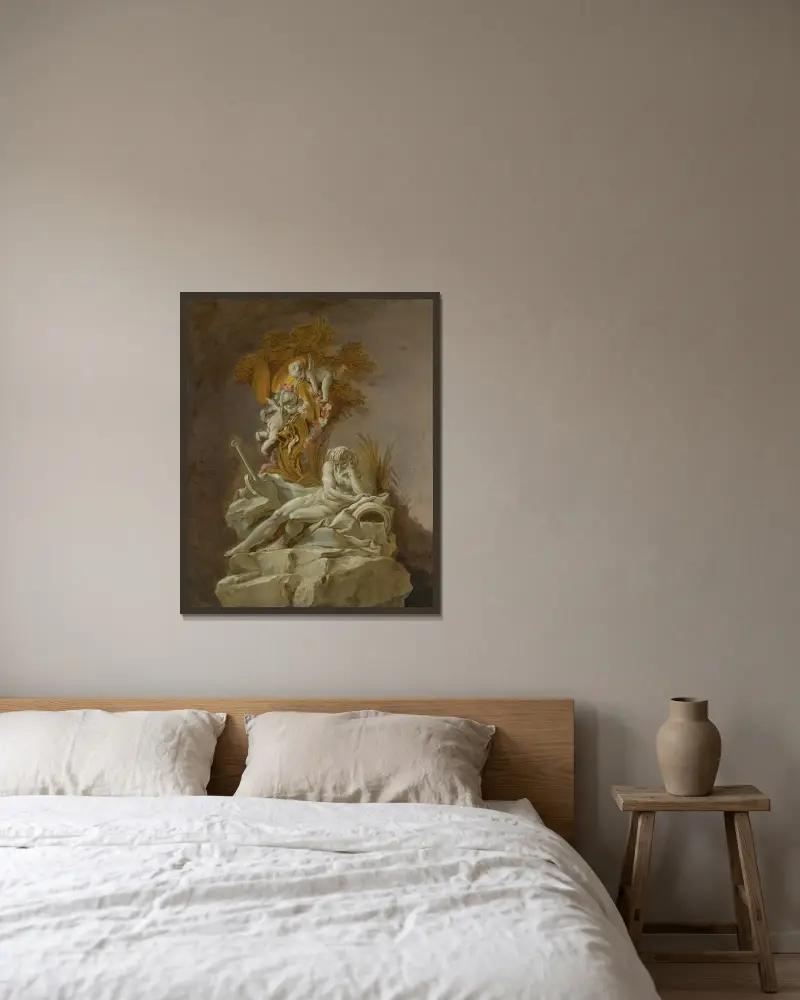 Fontänstudie I av François Boucher inramad på en vägg