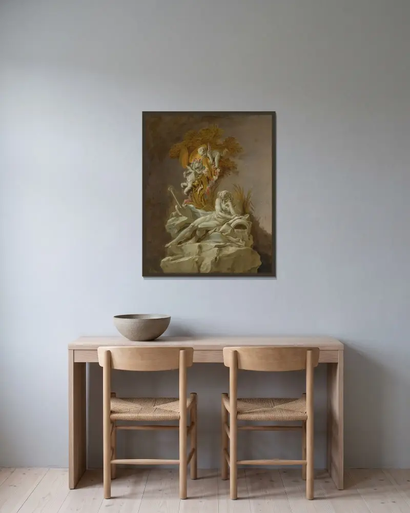 Fontänstudie I av François Boucher inramad på en vägg