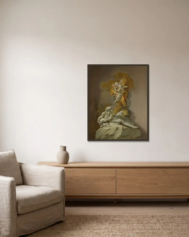 Fontänstudie av François Boucher inramad på en vägg