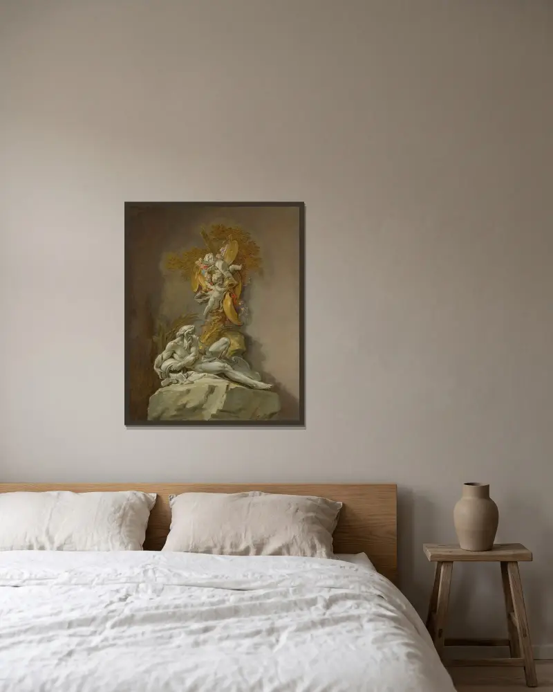 Fontänstudie av François Boucher inramad på en vägg