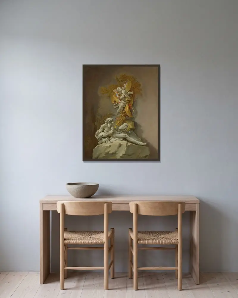 Fontänstudie av François Boucher inramad på en vägg