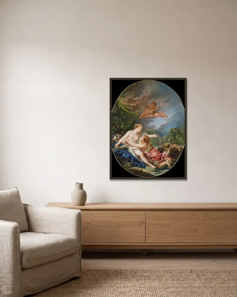 Jupiter und Kallisto von François Boucher gerahmt an einer Wand