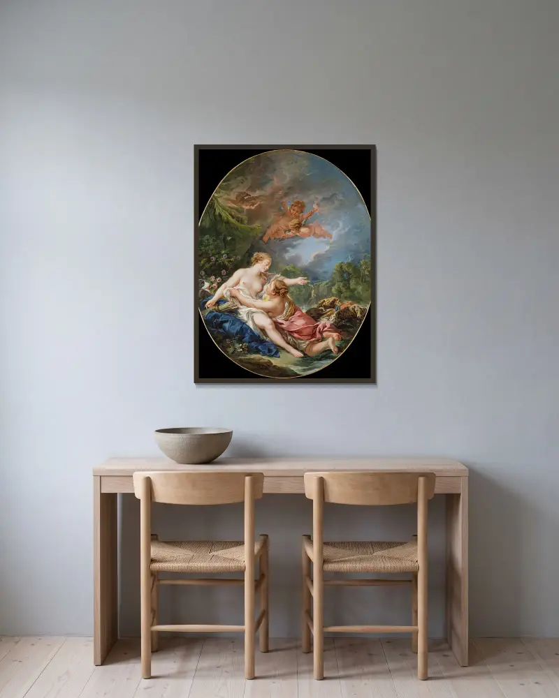 Jupiter und Kallisto von François Boucher gerahmt an einer Wand