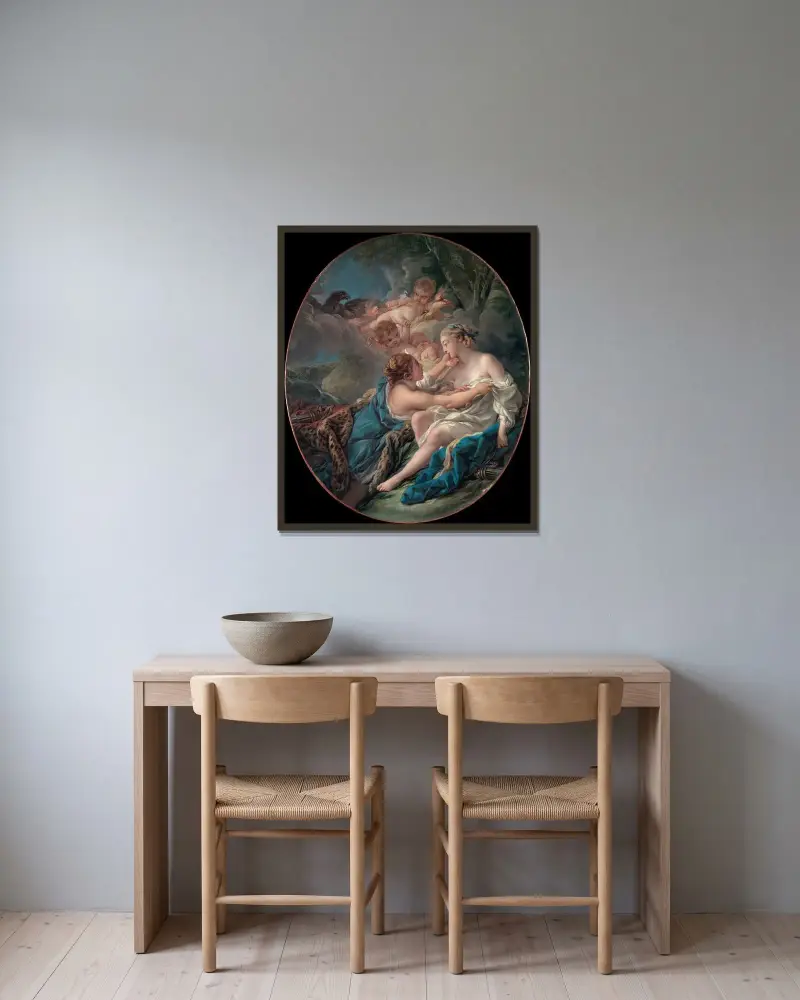 Jupiter i Dianas skepnad och Callisto av François Boucher inramad på en vägg