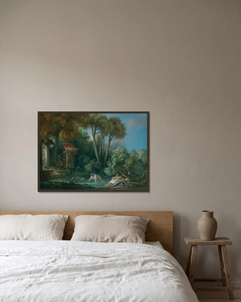 Badande kvinnor av François Boucher inramad på en vägg