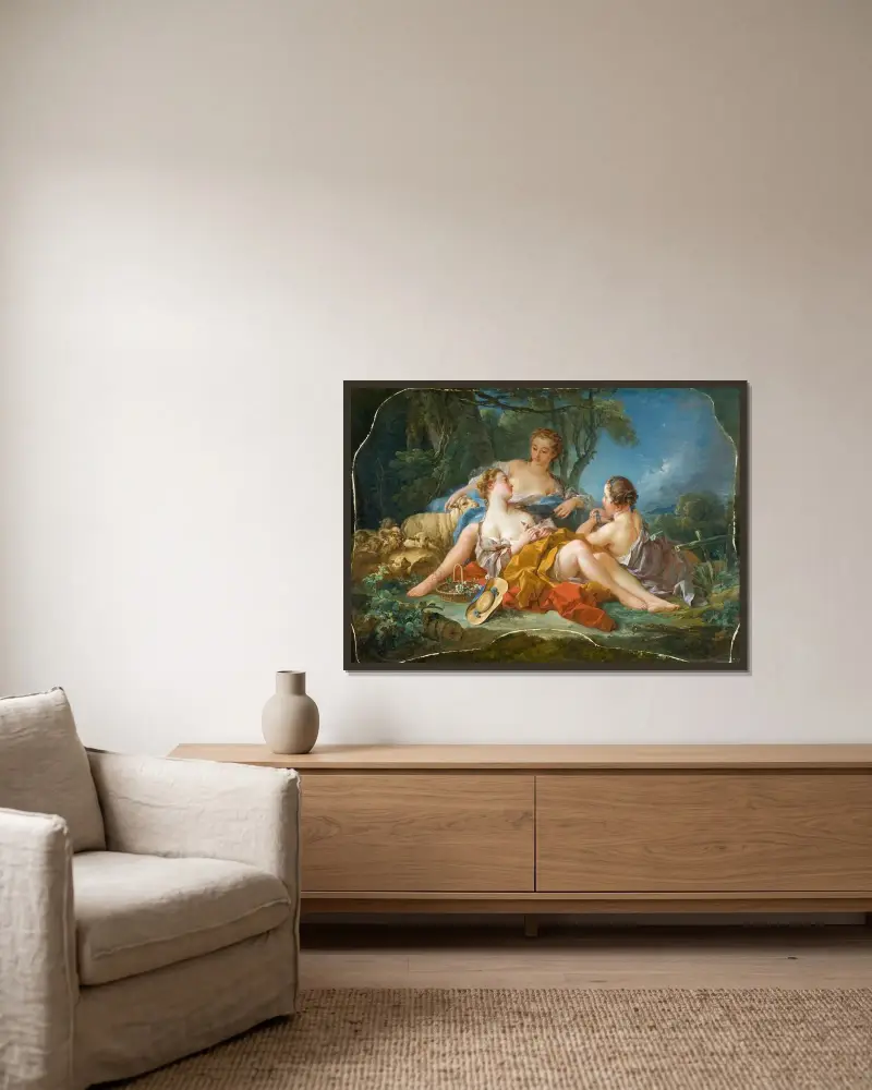 Herdeviskningar av François Boucher inramad på en vägg