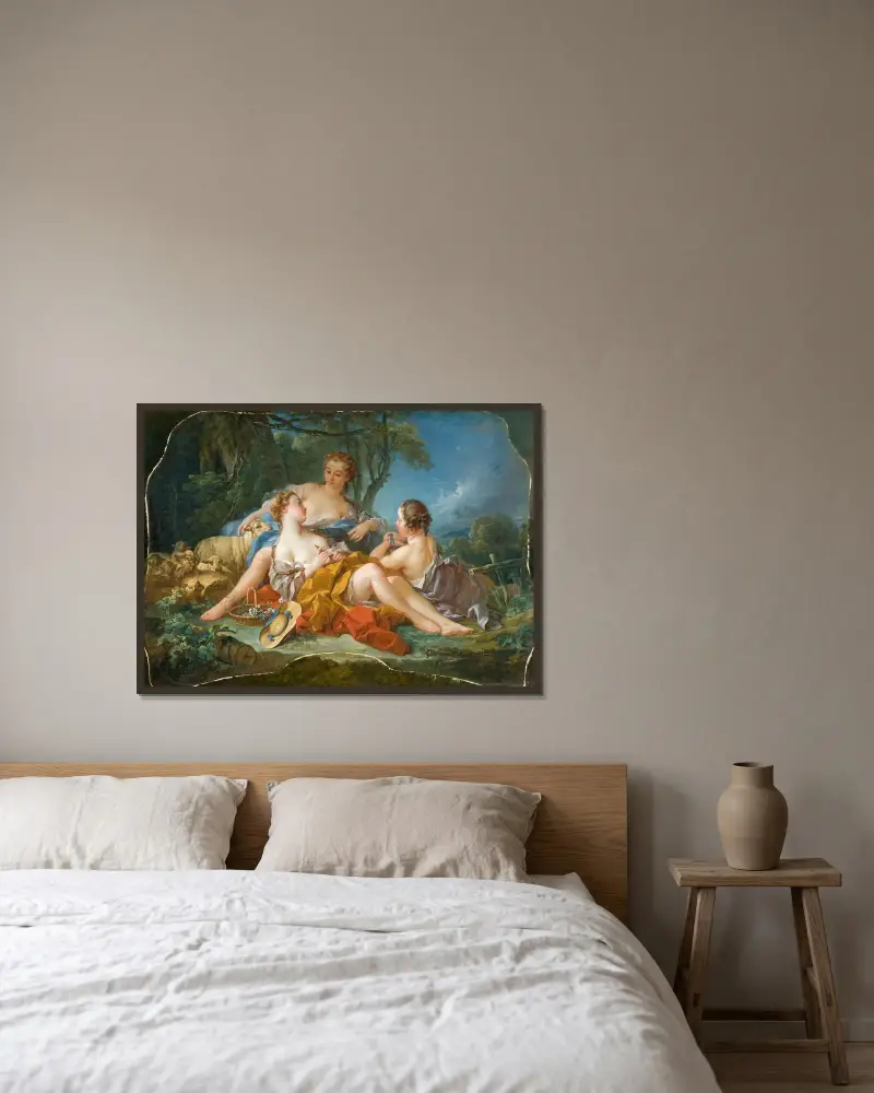 Herdeviskningar av François Boucher inramad på en vägg