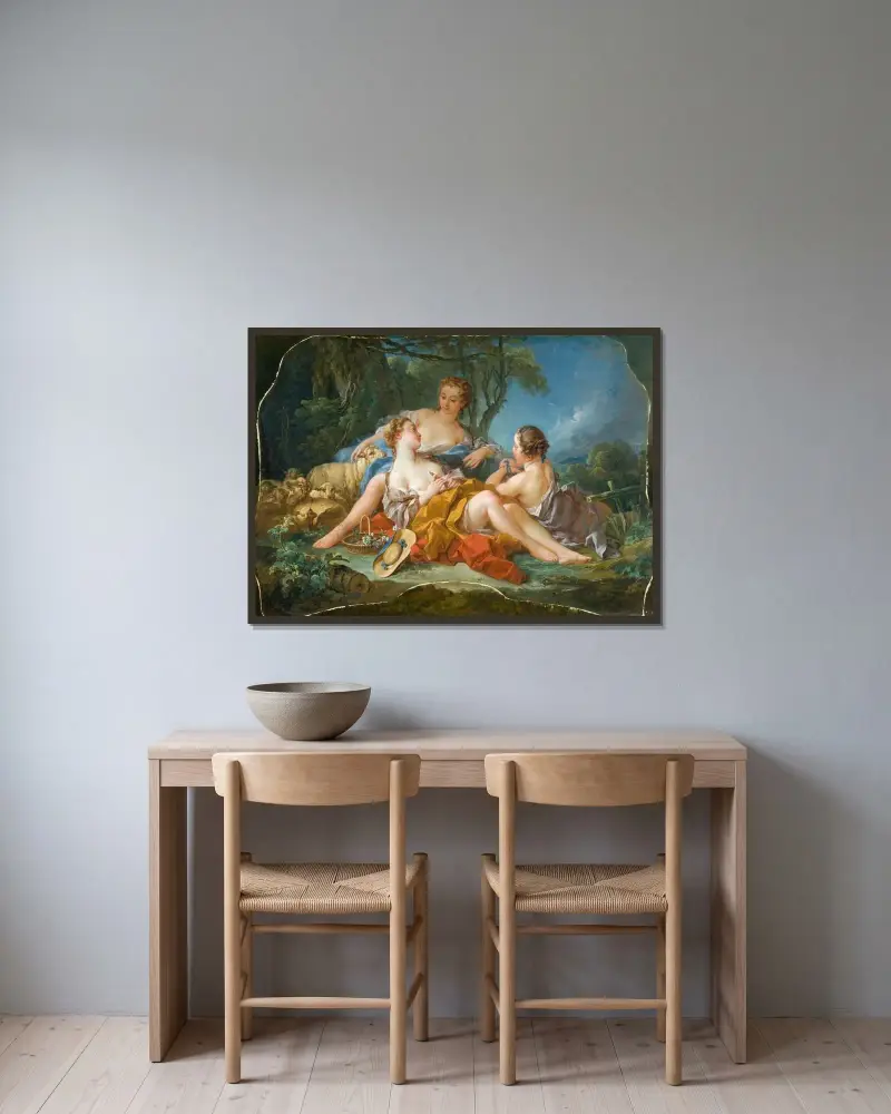 Herdeviskningar av François Boucher inramad på en vägg