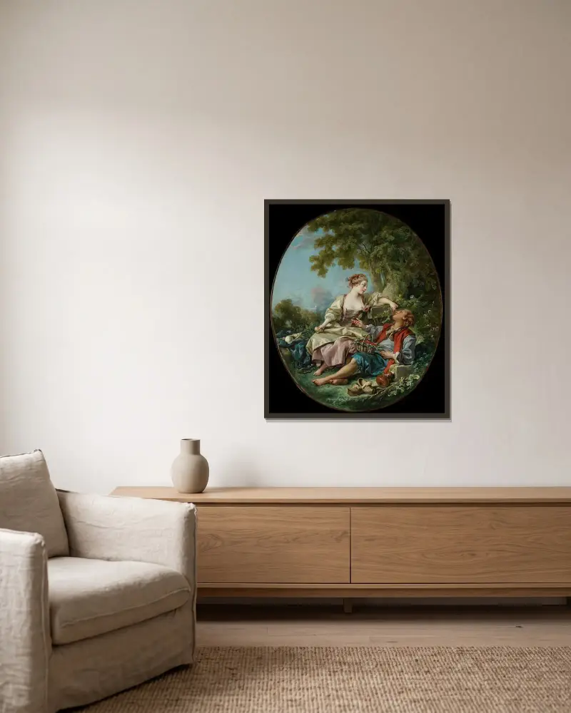 Les Sabots av François Boucher inramad på en vägg