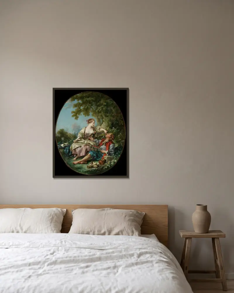 Les Sabots av François Boucher inramad på en vägg