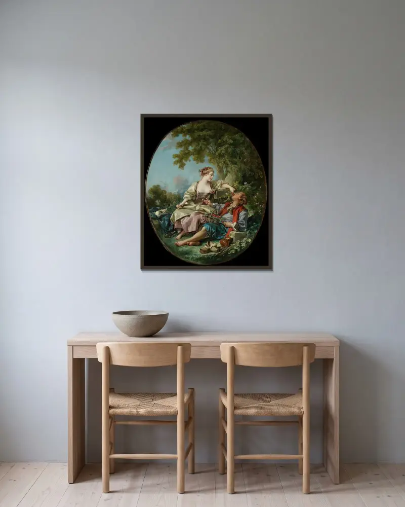 Les Sabots av François Boucher inramad på en vägg