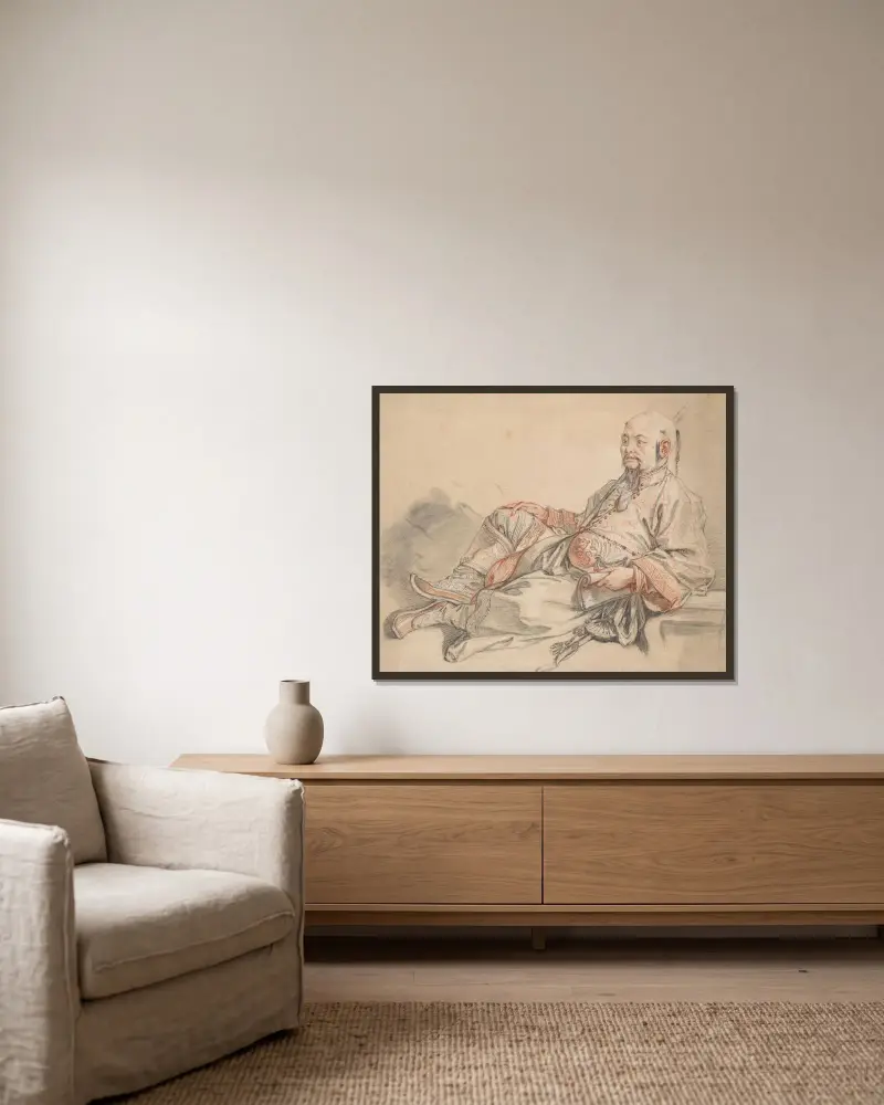 Liggande man i kinesisk dräkt av François Boucher inramad på en vägg