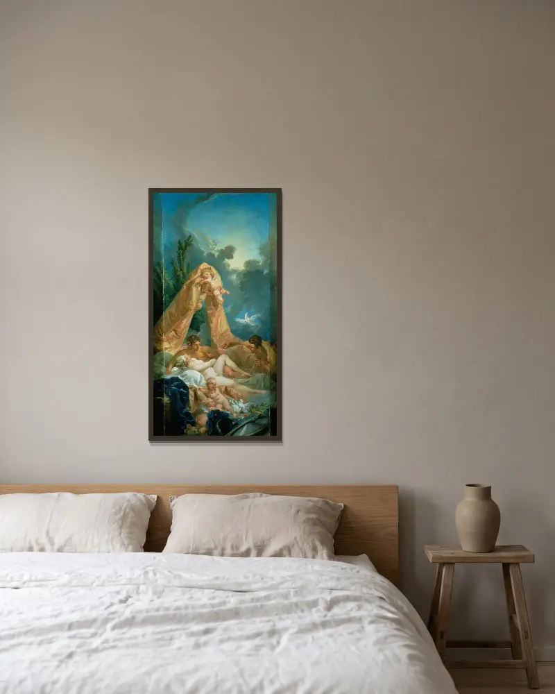 Mars och Venus överraskade av Vulcanus av François Boucher inramad på en vägg
