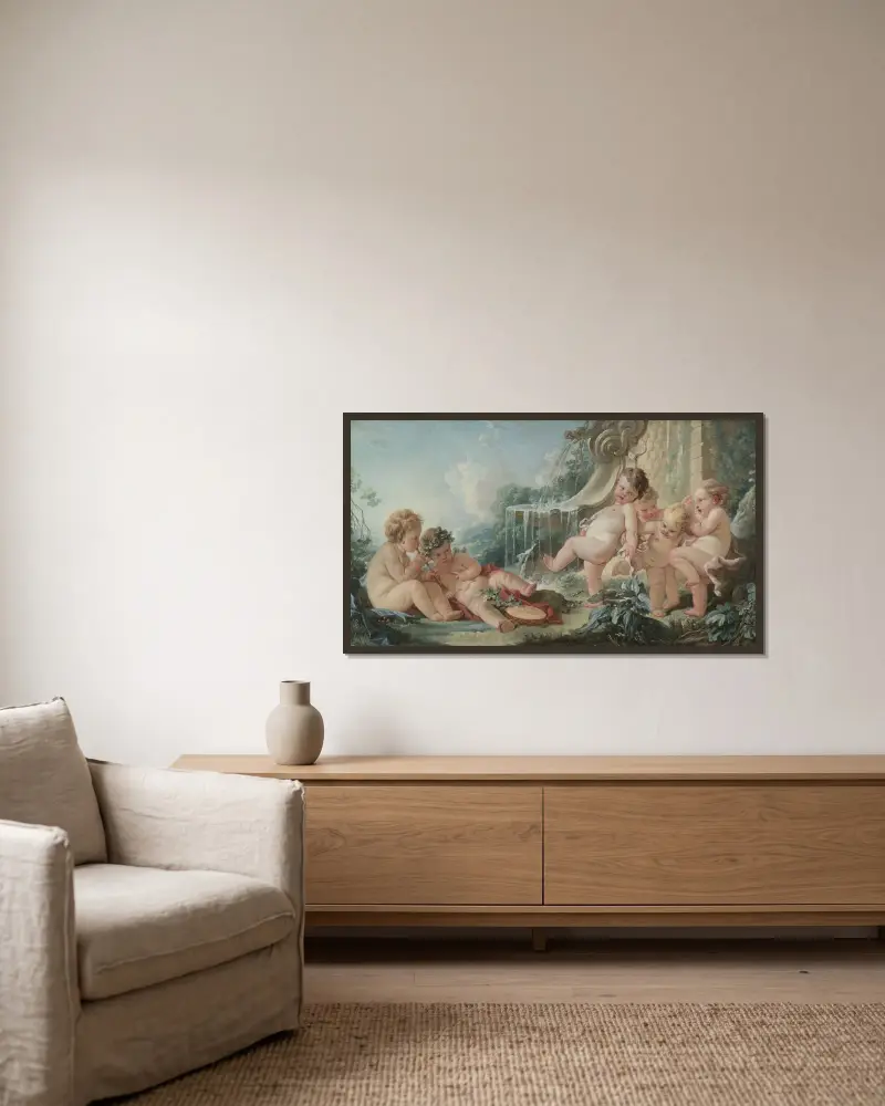 Musik och dans av François Boucher inramad på en vägg