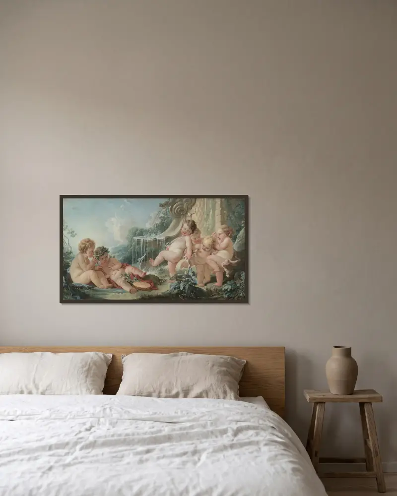 Musik och dans av François Boucher inramad på en vägg