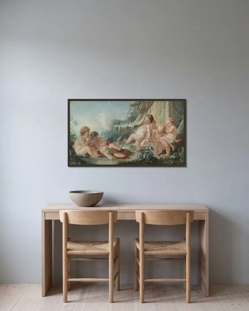 Musik och dans av François Boucher inramad på en vägg