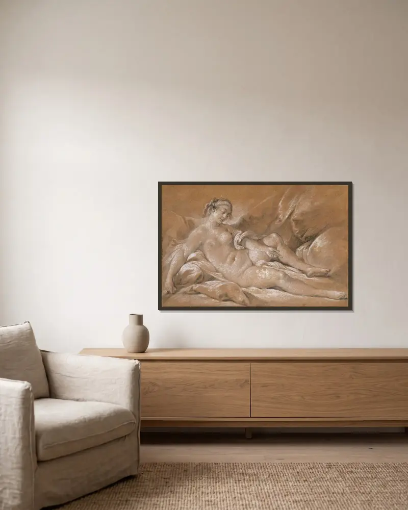 Liggande nakenstudie av François Boucher inramad på en vägg