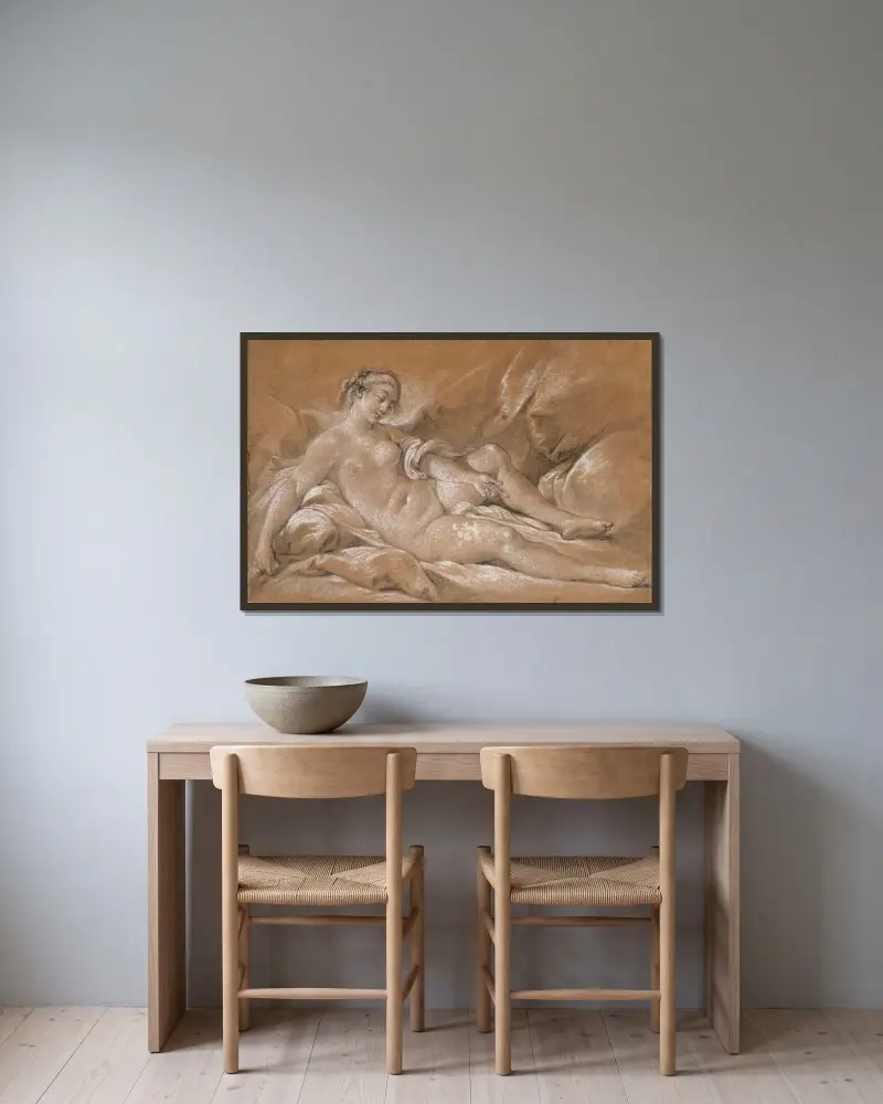Liggande nakenstudie av François Boucher inramad på en vägg