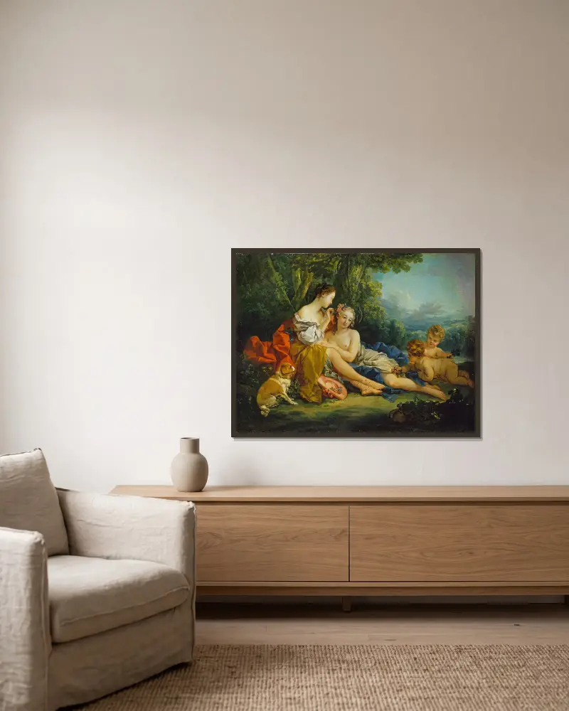 Pastorační líčení (La toillette pastorale), François Boucher v rámu na stěně