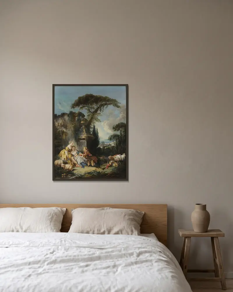 Herdescen av François Boucher inramad på en vägg