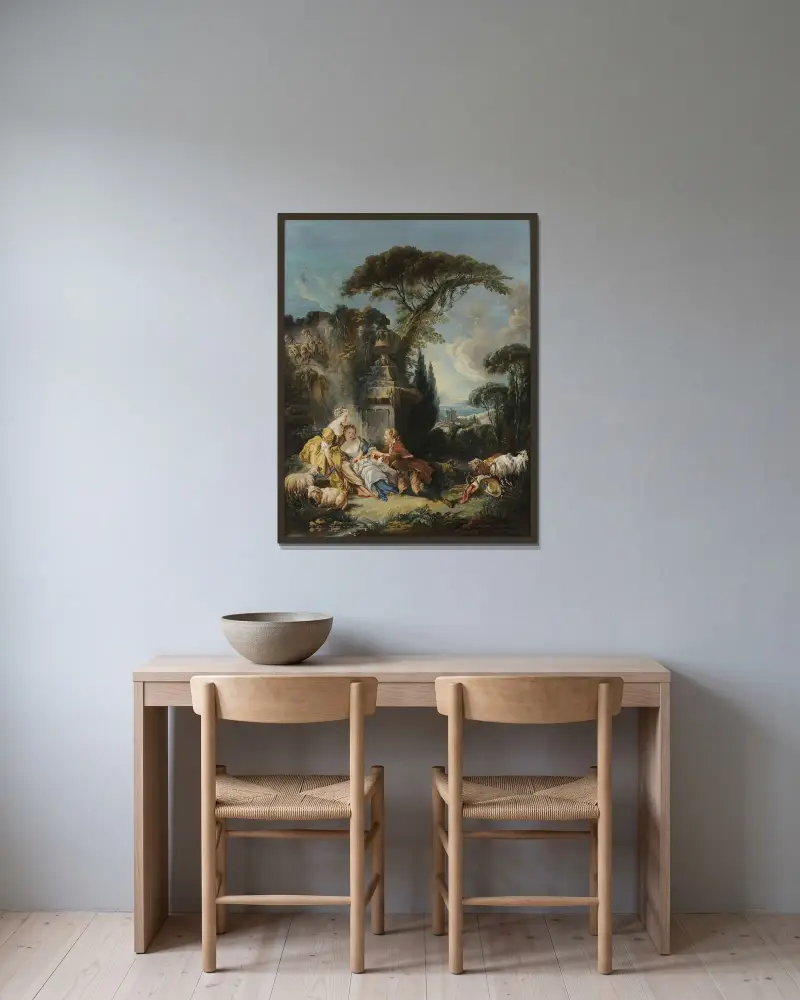 Herdescen av François Boucher inramad på en vägg