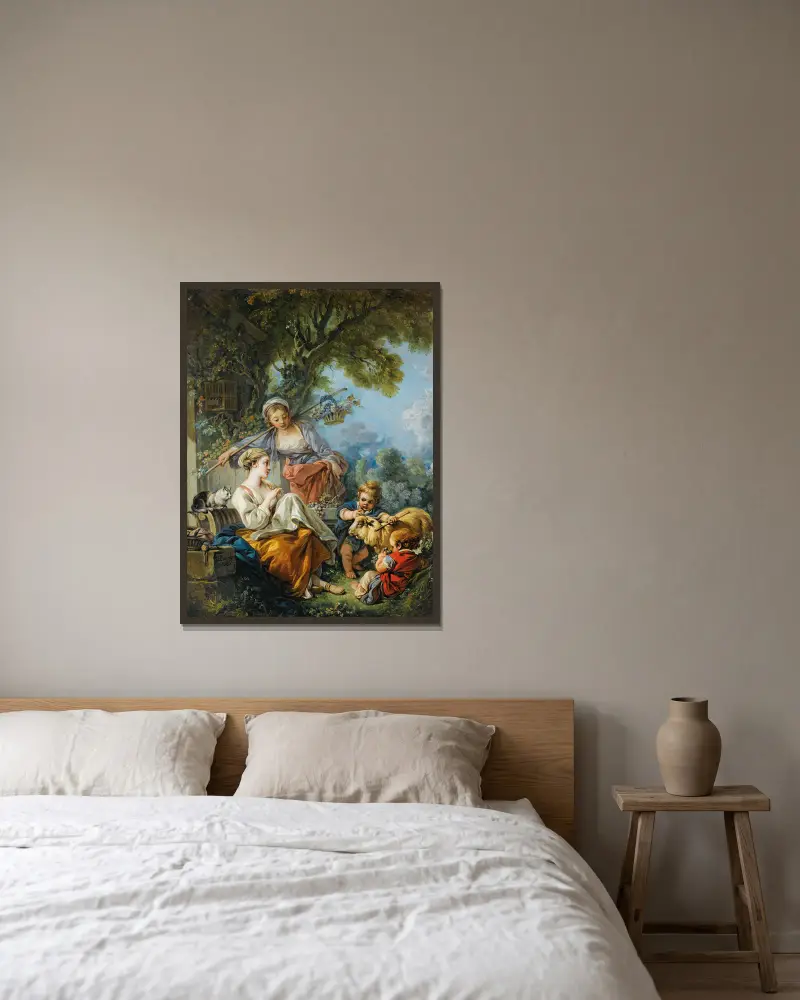 Pastorale Szene von François Boucher gerahmt an einer Wand