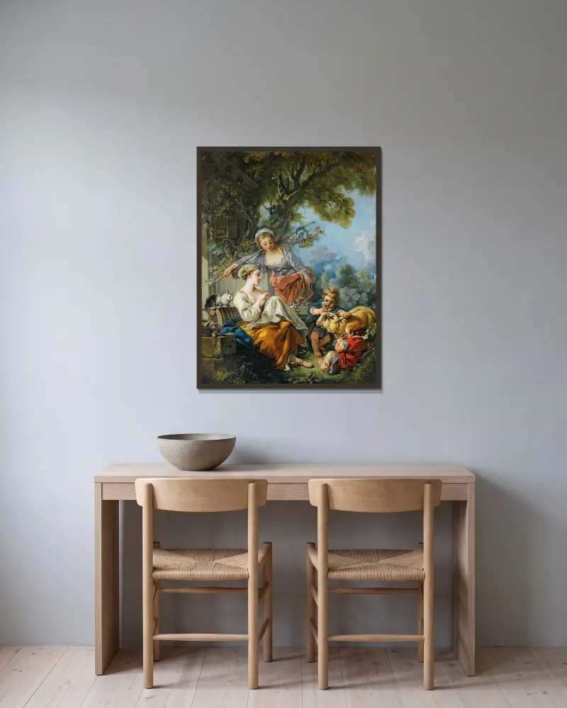 Pastorale Szene von François Boucher gerahmt an einer Wand