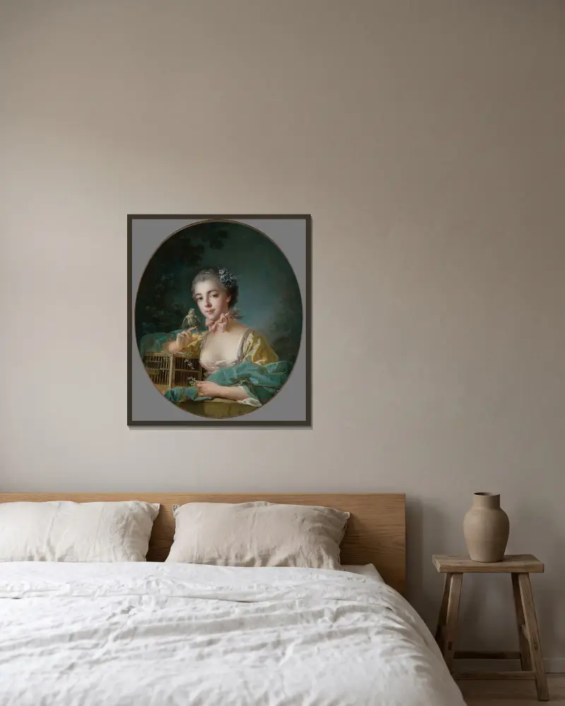 Vermutliches Porträt der Marie-Emilie Baudouin, Tochter des Malers von François Boucher gerahmt an einer Wand