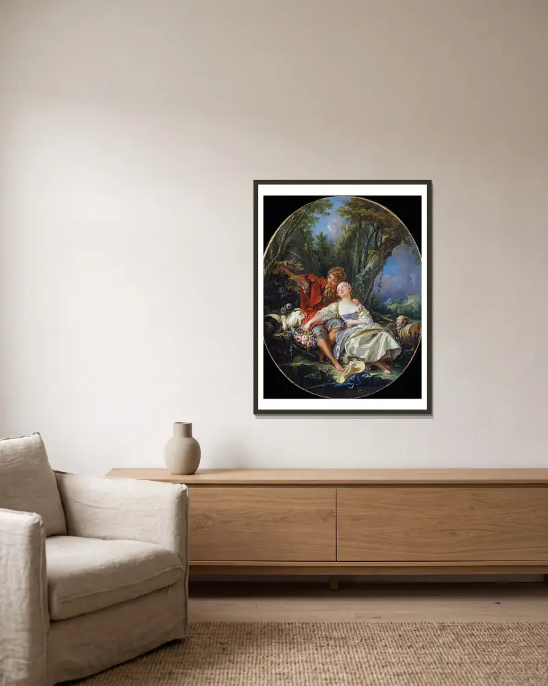 Shepherd and Shepherdess Reposing av François Boucher inramad på en vägg