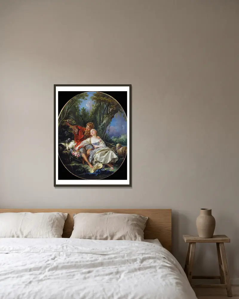Shepherd and Shepherdess Reposing av François Boucher inramad på en vägg