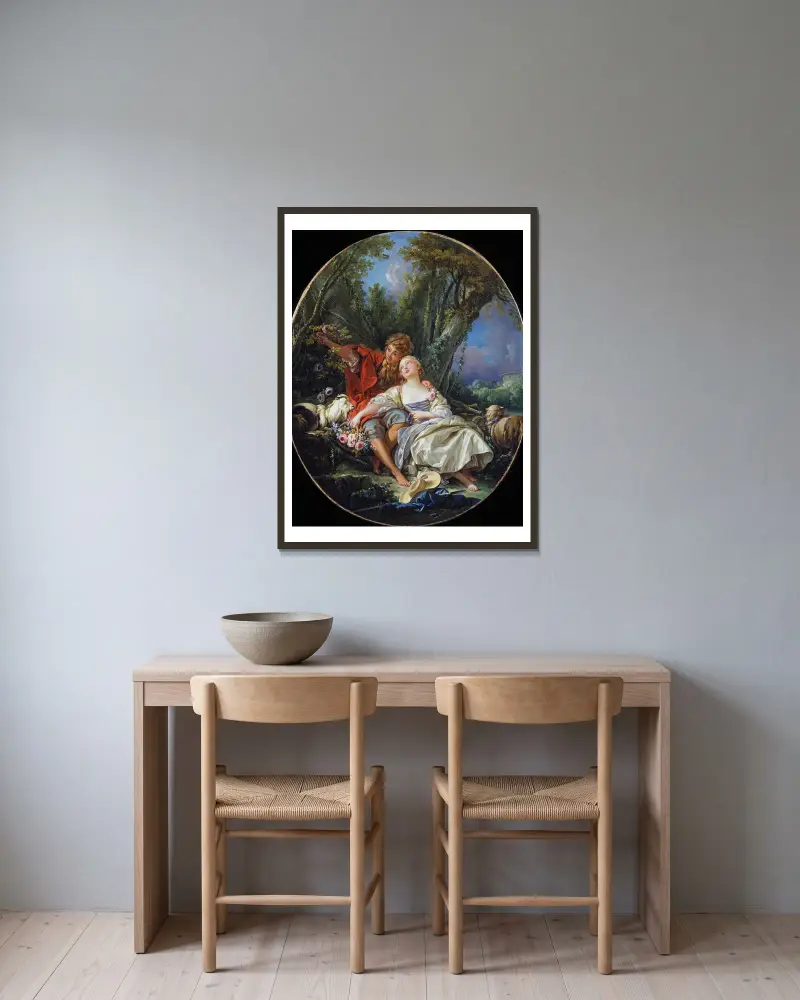 Shepherd and Shepherdess Reposing av François Boucher inramad på en vägg