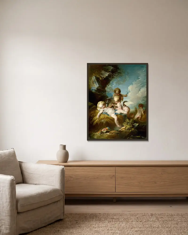 Kerubskördarna av François Boucher inramad på en vägg