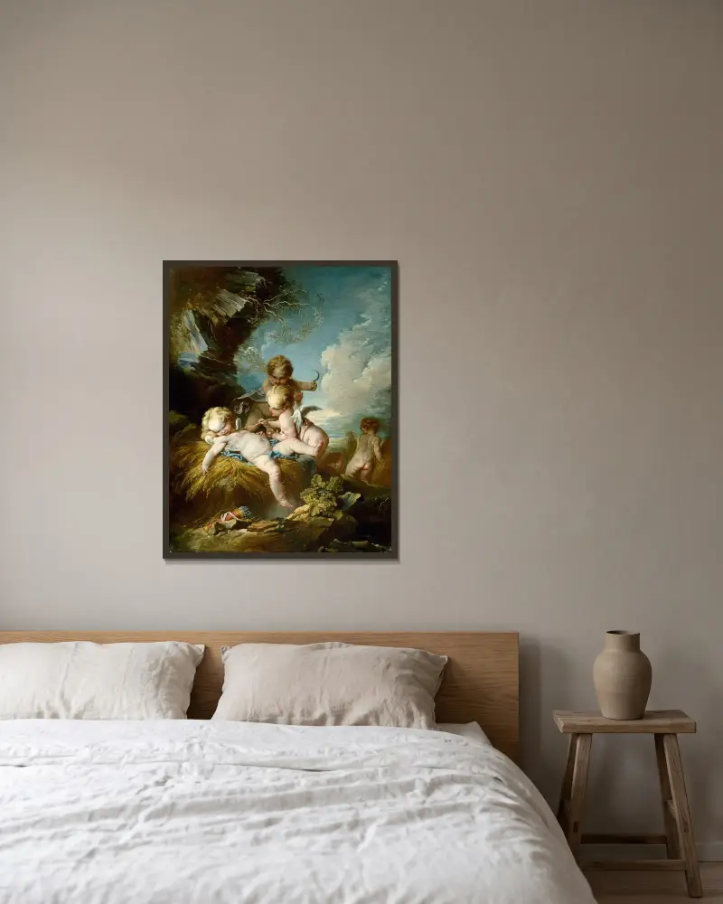 Kerubskördarna av François Boucher inramad på en vägg