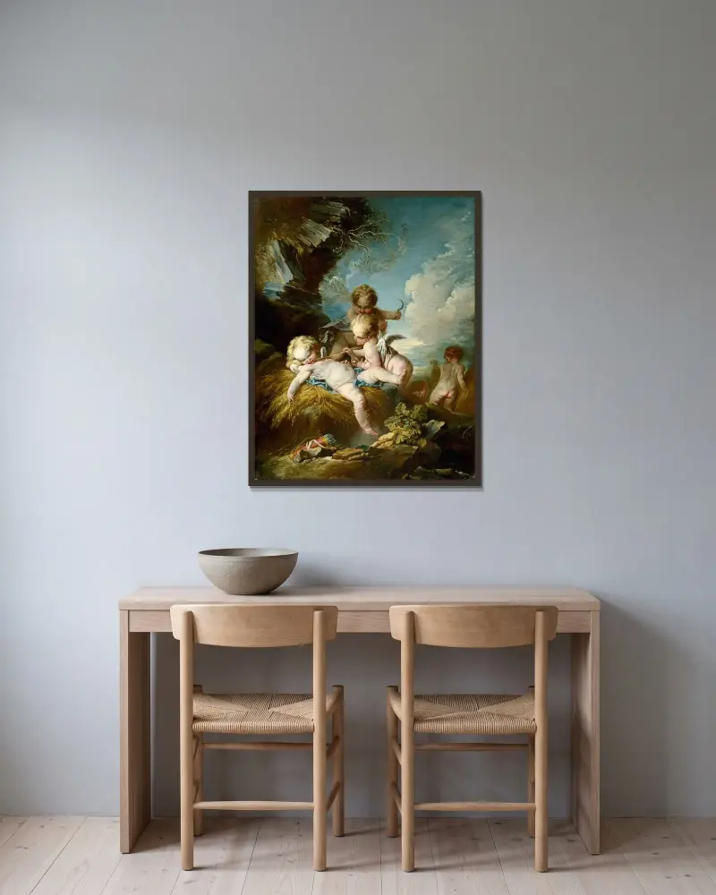 Kerubskördarna av François Boucher inramad på en vägg