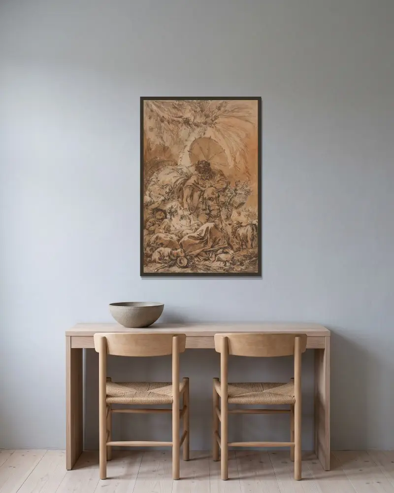 Jakobs avfärd av François Boucher inramad på en vägg