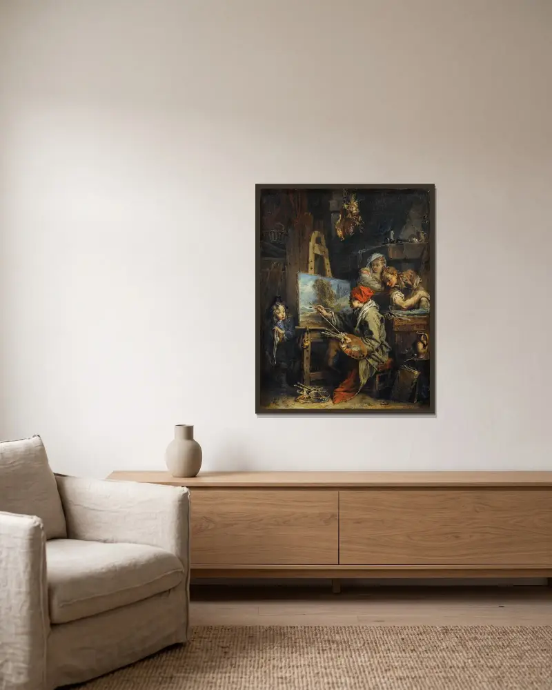 Landskapsmålaren av François Boucher inramad på en vägg