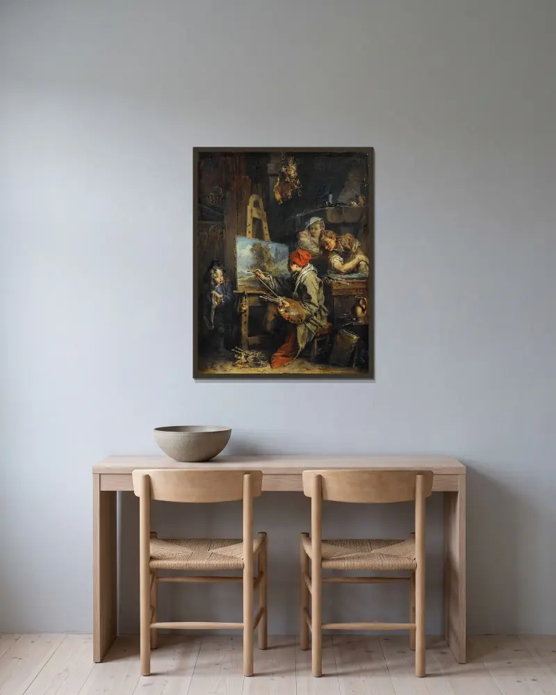 Landskapsmålaren av François Boucher inramad på en vägg