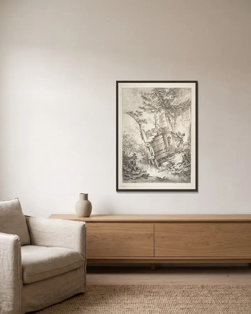 Tvätterskan av François Boucher inramad på en vägg