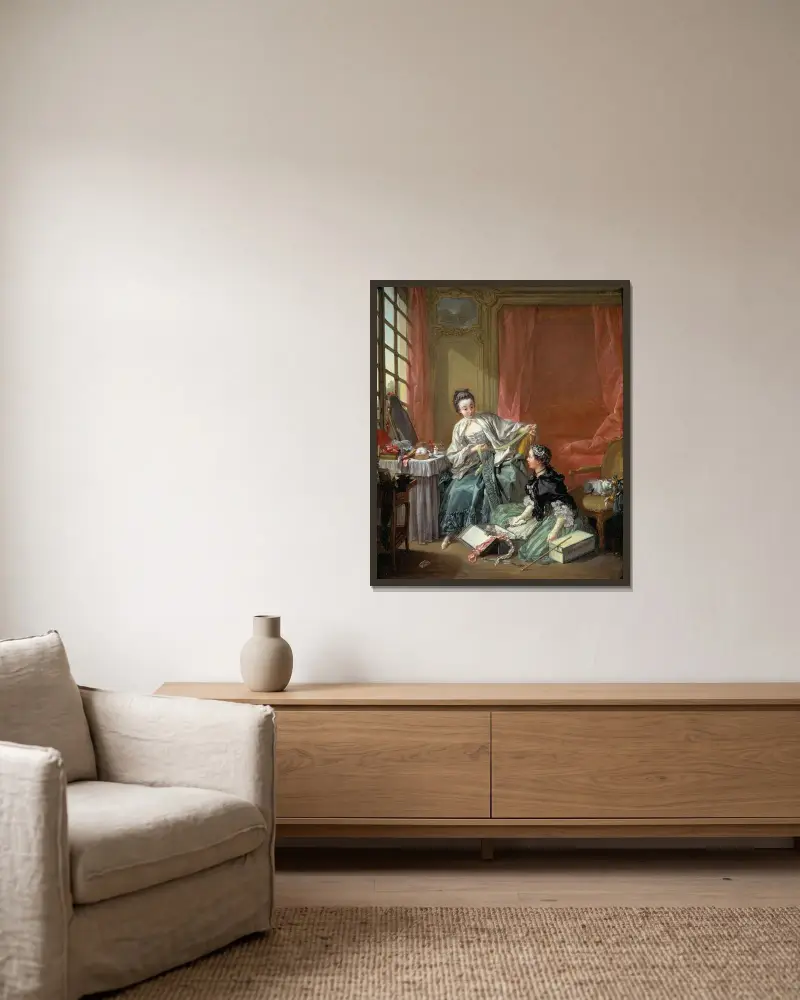 Modisten av François Boucher inramad på en vägg
