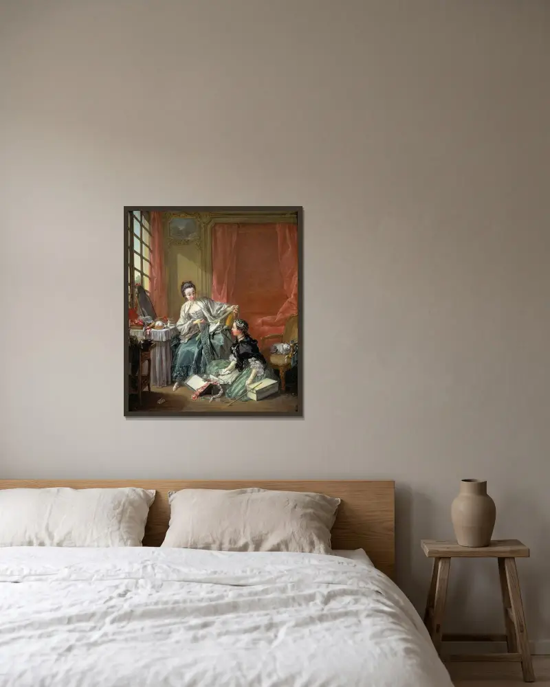 Modisten av François Boucher inramad på en vägg