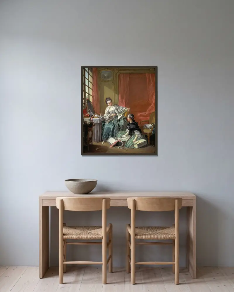 Modisten av François Boucher inramad på en vägg